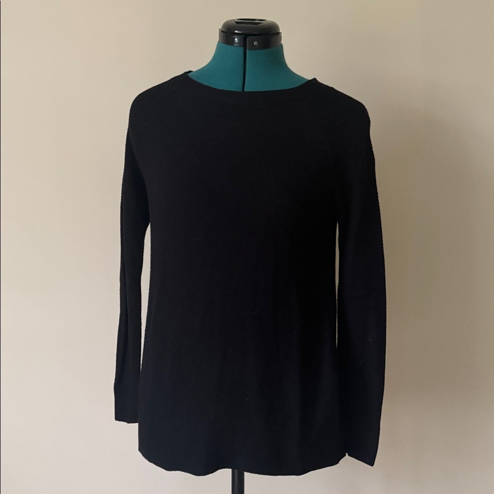 🟢 5/$25 LOFT Outlet Cotton Blend Crewneck Knit Sweater in Solid Black | Size XS